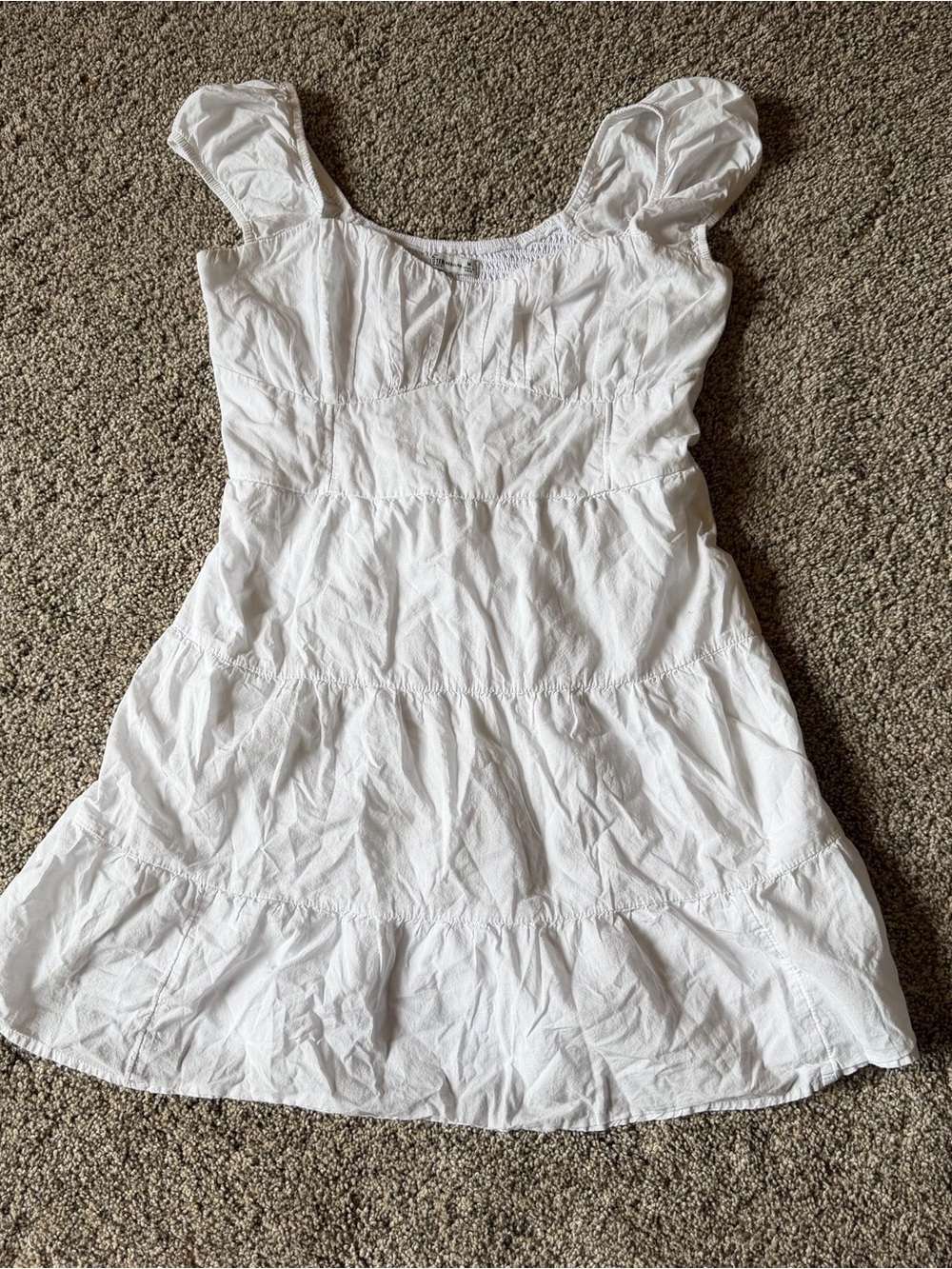 Hollister Sadie Sz M White Tiered Cotton Sundress Babydoll Milkmaid Puff Sleeve